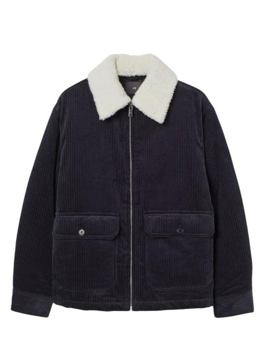 H&M Jackets & Blazers - H&M Navy Corduroy Jacket with Detachable Sherpa Collar